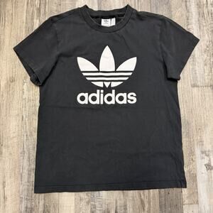 Adidas Originals T-Shirt Women's S Short Sleeve Graphic Trefoil Crew Neck Black